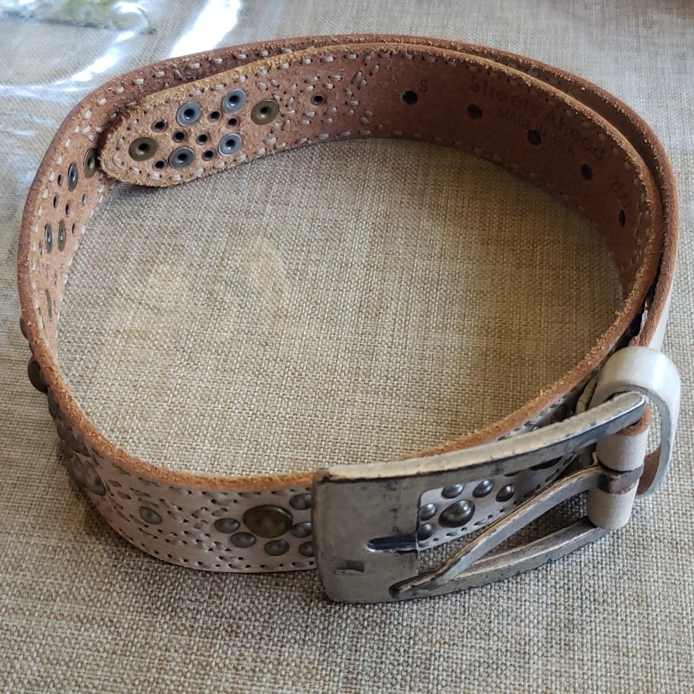 Streets ahead off white metal studed woman belt S